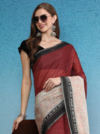 Maroon Silk Cotton Digital Print Solid Saree with Unstitched Blouse - Hiral Fashion | Grocsy