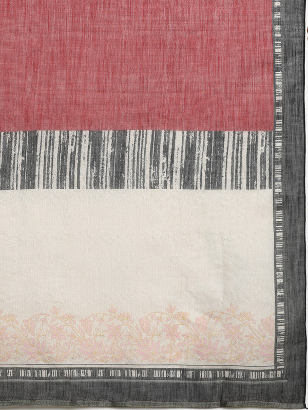 Maroon Silk Cotton Digital Print Solid Saree with Unstitched Blouse - Hiral Fashion | Grocsy