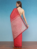 Red Silk Cotton Digital Print Solid Saree with Unstitched Blouse - Hiral Fashion | Grocsy