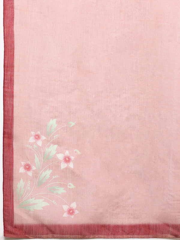 Red Silk Cotton Digital Print Solid Saree with Unstitched Blouse - Hiral Fashion | Grocsy