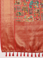 Multicolor Kanjeevaram Silk Digital Print Kalamkari Saree with Unstitched Blouse - Hiral Fashion | Grocsy
