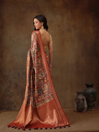 Multicolor Kanjeevaram Silk Digital Print Kalamkari Saree with Unstitched Blouse - Hiral Fashion | Grocsy