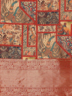 Multicolor Kanjeevaram Silk Digital Print Kalamkari Saree with Unstitched Blouse - Hiral Fashion | Grocsy