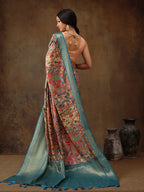 Multicolor Kanjeevaram Silk Digital Print Kalamkari Saree with Unstitched Blouse - Hiral Fashion | Grocsy