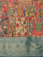 Multicolor Kanjeevaram Silk Digital Print Kalamkari Saree with Unstitched Blouse - Hiral Fashion | Grocsy