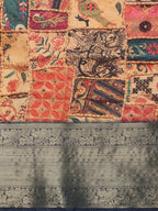 Multicolor Kanjeevaram Silk Digital Print Kalamkari Saree with Unstitched Blouse - Hiral Fashion | Grocsy