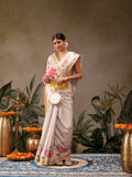 Hiral Fashion Off White Onam Art Silk Floral Digital Print Saree | Grocsy