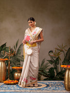 Hiral Fashion Off White Onam Art Silk Floral Digital Print Saree | Grocsy