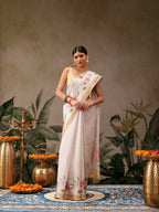 Hiral Fashion Off White Onam Art Silk Floral Digital Print Saree | Grocsy