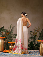 Hiral Fashion Off White Onam Art Silk Floral Digital Print Saree | Grocsy