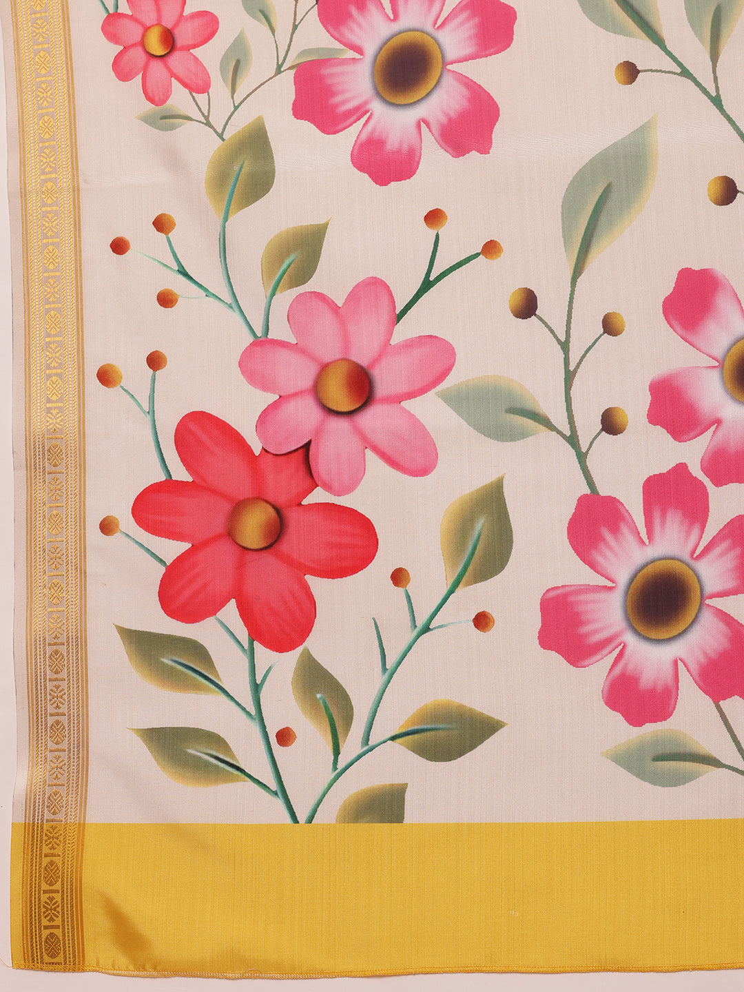 Hiral Fashion Off White Onam Art Silk Floral Digital Print Saree | Grocsy