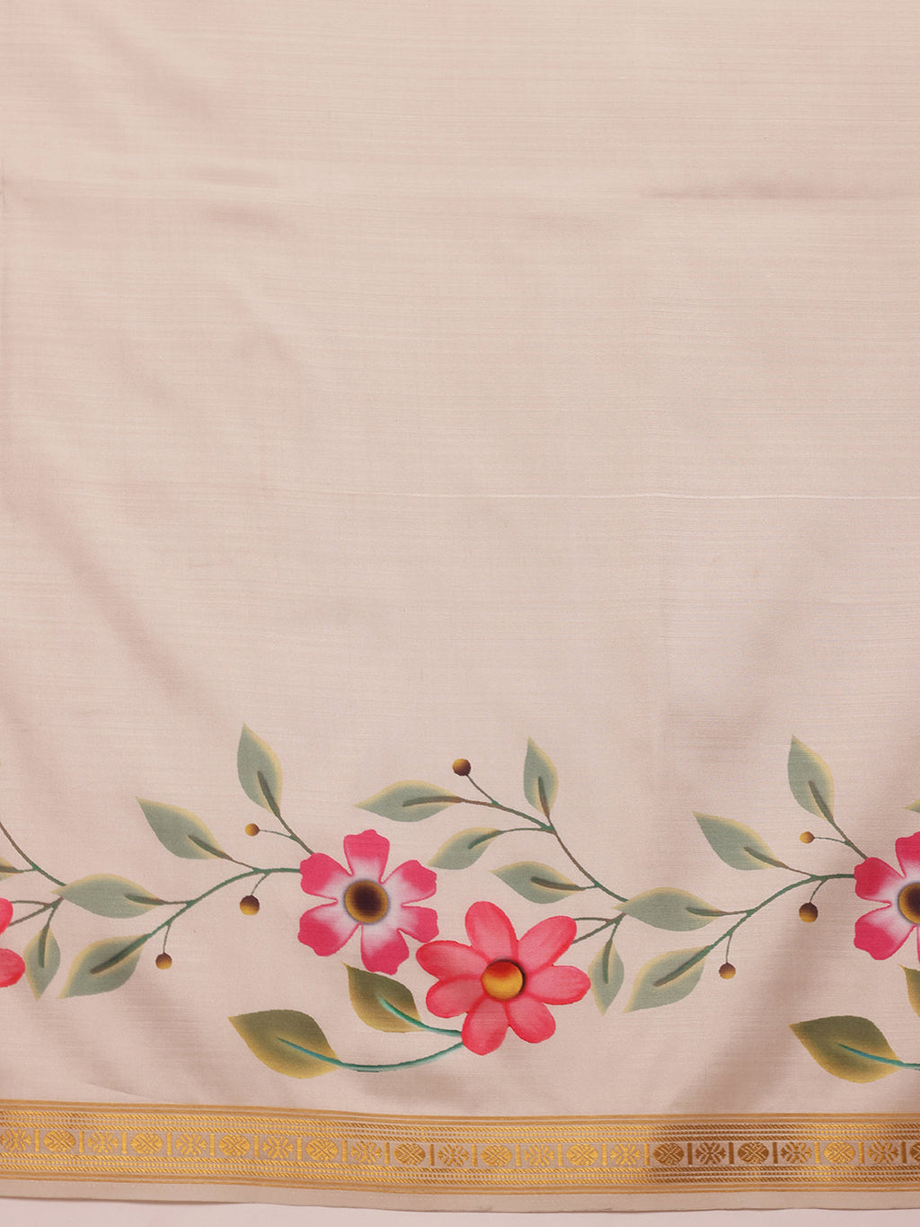 Hiral Fashion Off White Onam Art Silk Floral Digital Print Saree | Grocsy