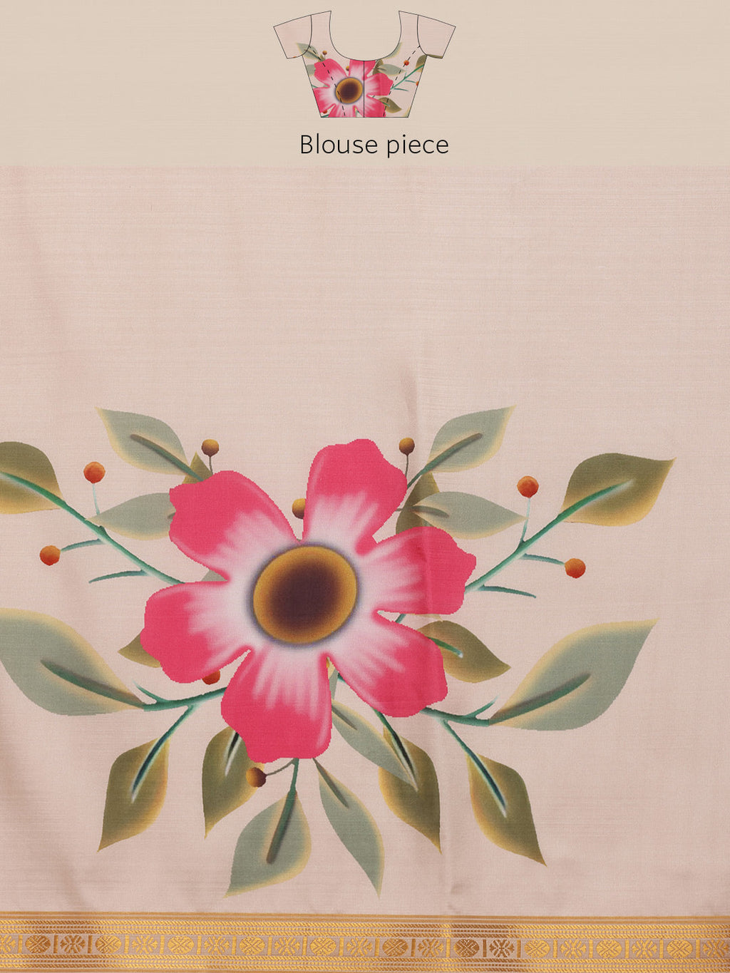 Hiral Fashion Off White Onam Art Silk Floral Digital Print Saree | Grocsy