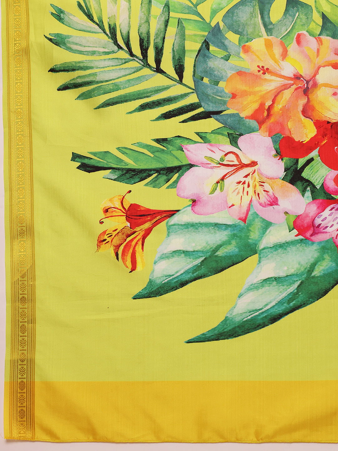 Hiral Fashion White Onam Art Silk Floral Digital Print Saree | Grocsy