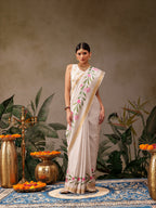 Hiral Fashion Off White Onam Art Silk Floral Digital Print Saree | Grocsy