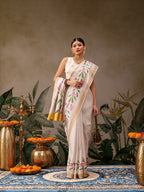 Hiral Fashion Off White Onam Art Silk Floral Digital Print Saree | Grocsy