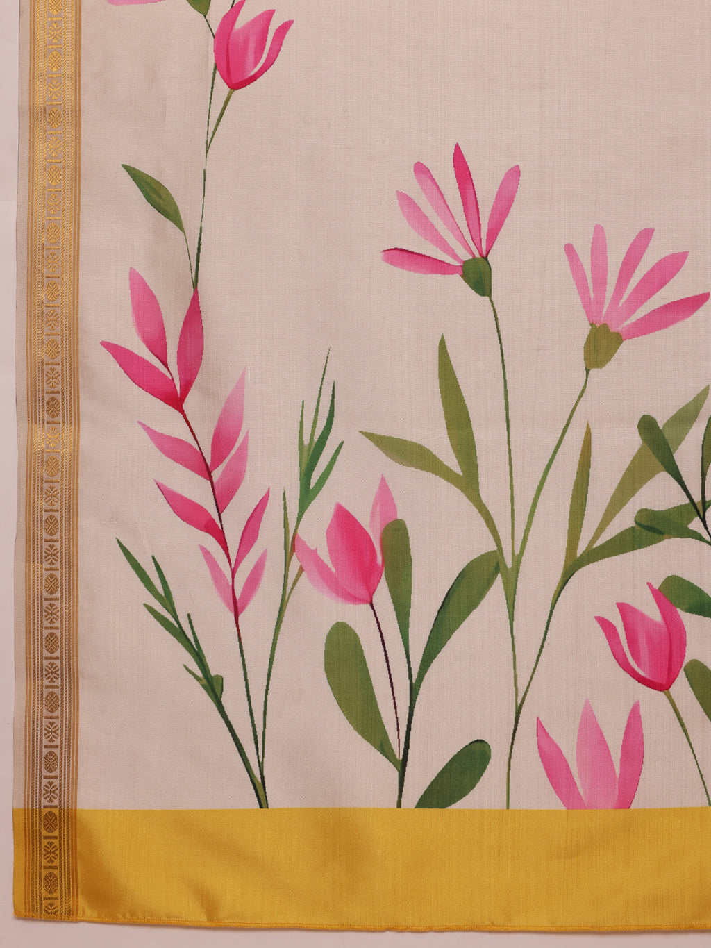 Hiral Fashion Off White Onam Art Silk Floral Digital Print Saree | Grocsy