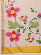 Hiral Fashion White Onam Art Silk Floral Digital Print Saree | Grocsy