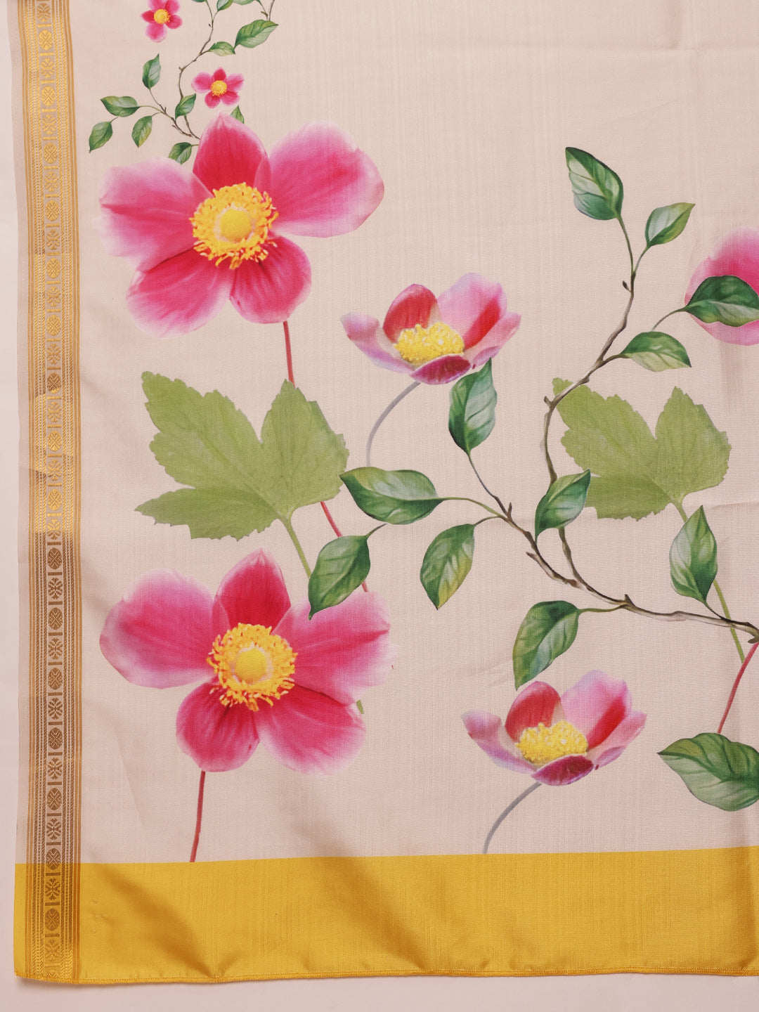 Hiral Fashion White Onam Art Silk Floral Digital Print Saree | Grocsy