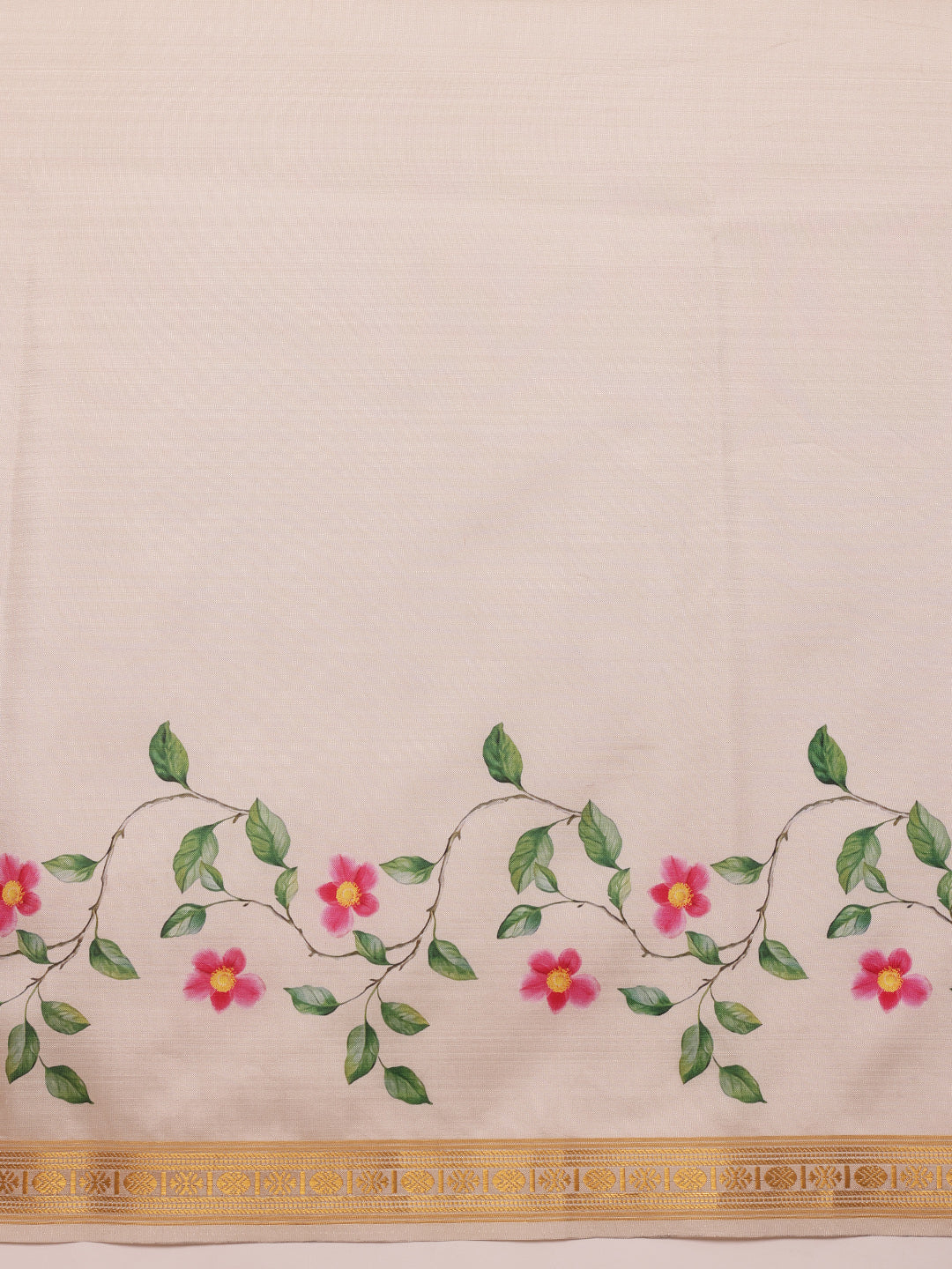 Hiral Fashion White Onam Art Silk Floral Digital Print Saree | Grocsy