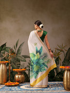 Hiral Fashion Off White Onam Art Silk Floral Digital Print Saree | Grocsy