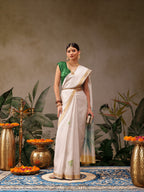 Hiral Fashion Off White Onam Art Silk Floral Digital Print Saree | Grocsy