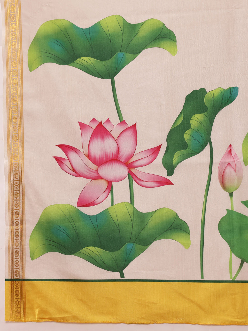 Hiral Fashion White Onam Art Silk Floral Digital Print Saree | Grocsy