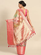 Multicolor Chanderi Art Silk Printed Floral Saree with Unstitched Blouse - Hiral Fashion | Grocsy