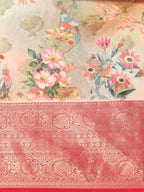 Multicolor Chanderi Art Silk Printed Floral Saree with Unstitched Blouse - Hiral Fashion | Grocsy