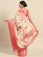 Pink Chanderi Art Silk Printed Floral Saree with Unstitched Blouse - Hiral Fashion | Grocsy