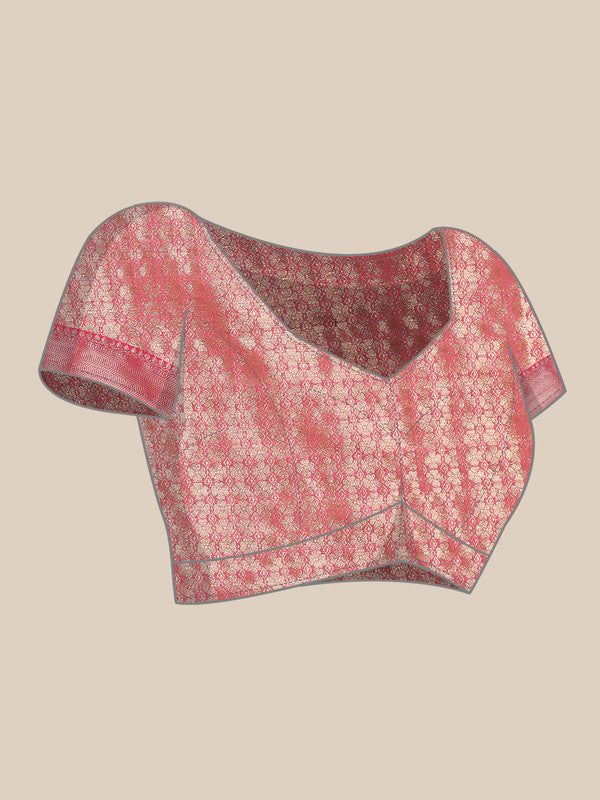 Pink Chanderi Art Silk Printed Floral Saree with Unstitched Blouse - Hiral Fashion | Grocsy