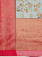 Blue Chanderi Art Silk Digital Print Floral Saree with Unstitched Blouse - Hiral Fashion | Grocsy