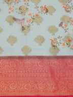Blue Chanderi Art Silk Digital Print Floral Saree with Unstitched Blouse - Hiral Fashion | Grocsy