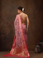 Light Pink Chanderi Art Silk Digital Print Floral Saree with Unstitched Blouse - Hiral Fashion | Grocsy
