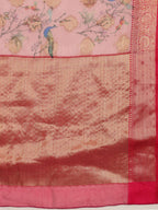 Light Pink Chanderi Art Silk Digital Print Floral Saree with Unstitched Blouse - Hiral Fashion | Grocsy