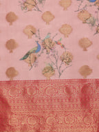 Light Pink Chanderi Art Silk Digital Print Floral Saree with Unstitched Blouse - Hiral Fashion | Grocsy