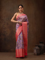 Lavender Chanderi Art Silk Digital Print Floral Saree with Unstitched Blouse - Hiral Fashion | Grocsy