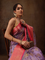 Lavender Chanderi Art Silk Digital Print Floral Saree with Unstitched Blouse - Hiral Fashion | Grocsy