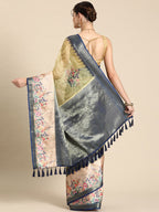 Olive Kanjeevaram Silk Digital Print Floral Saree with Unstitched Blouse - Hiral Fashion | Grocsy