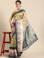 Olive Kanjeevaram Silk Digital Print Floral Saree with Unstitched Blouse - Hiral Fashion | Grocsy