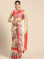 Peach Kanjeevaram Silk Digital Print Floral Saree with Unstitched Blouse - Hiral Fashion | Grocsy