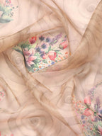 Peach Kanjeevaram Silk Digital Print Floral Saree with Unstitched Blouse - Hiral Fashion | Grocsy