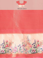 Peach Kanjeevaram Silk Digital Print Floral Saree with Unstitched Blouse - Hiral Fashion | Grocsy