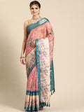 Pink Kanjeevaram Silk Digital Print Floral Saree with Unstitched Blouse - Hiral Fashion | Grocsy