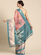 Pink Kanjeevaram Silk Digital Print Floral Saree with Unstitched Blouse - Hiral Fashion | Grocsy