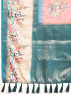 Pink Kanjeevaram Silk Digital Print Floral Saree with Unstitched Blouse - Hiral Fashion | Grocsy
