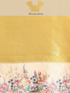 Sky Blue Kanjeevaram Silk Digital Print Floral Saree with Unstitched Blouse - Hiral Fashion | Grocsy
