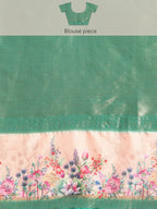 Turquoise Kanjeevaram Silk Digital Print Floral Saree with Unstitched Blouse - Hiral Fashion | Grocsy