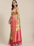 Green Art Silk Digital Print Floral Saree with Unstitched Blouse - Hiral Fashion | Grocsy
