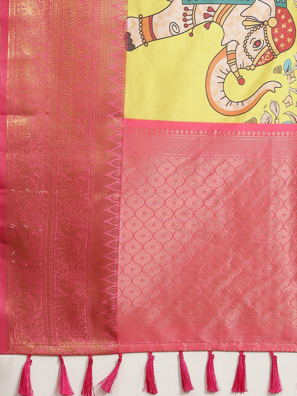 Green Art Silk Digital Print Floral Saree with Unstitched Blouse - Hiral Fashion | Grocsy